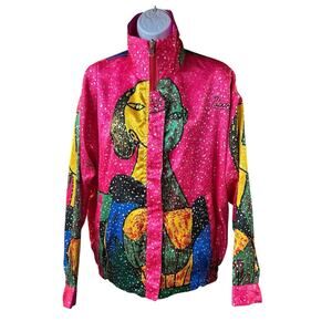 Vintage 80's Picasso Satin Bomber Style Art to Wear AOP Jacket One Size